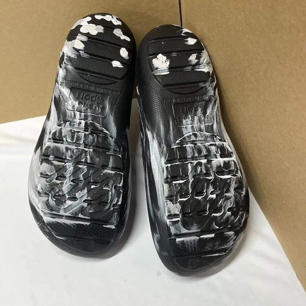Justice Sport Marbled Heart Clogs Black White Slip-On Shoes Butterfly Charms